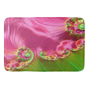 Pink And Green Flow And Leaf Bath Mat