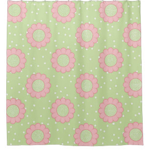 Pink and green flower pattern shower curtain
