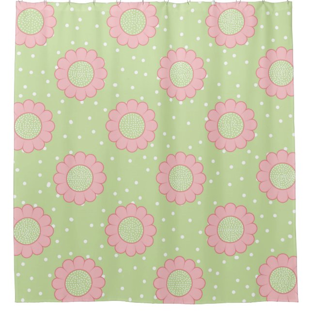 Pink and green flower pattern shower curtain (Front)