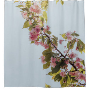 PINK AND GREEN FLOWER UNDER WHITE SKY SHOWER CURTAIN
