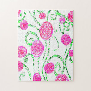 Pink and Green Flower Vines Jigsaw Puzzle