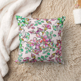 Pink and green flowers cushion