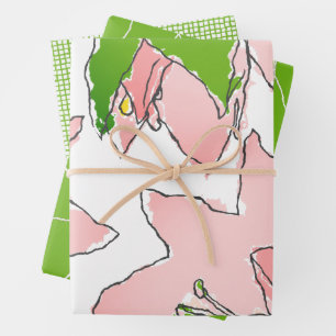Pink and Green Flowers Wrapping Paper Sheet