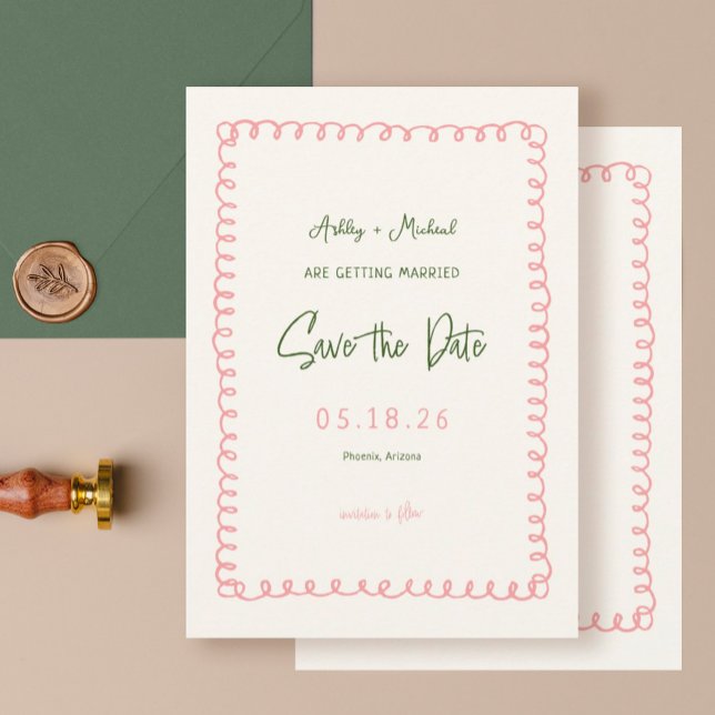 Pink and Green French Fun Wedding  Save The Date (Creator Uploaded)