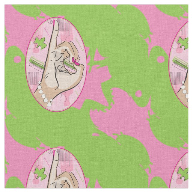 Pink and green frog fabric (Close Up)
