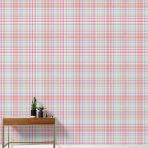 Pink and Green Fun Elegant Geometric Plaid Pattern Wallpaper