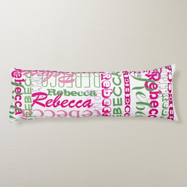 Pink and Green Fun Name Collage Allover Pattern Body Cushion (Back)
