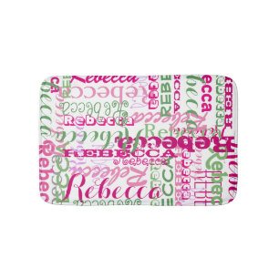 Pink and Green Fun Name Collage Allover Print Bath Mat