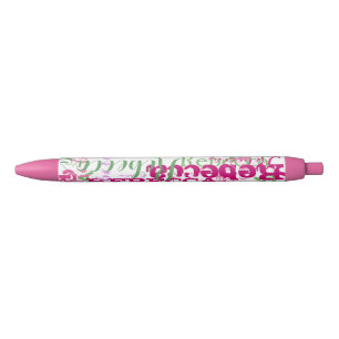 Pink and Green Fun Name Collage Allover Print Black Ink Pen