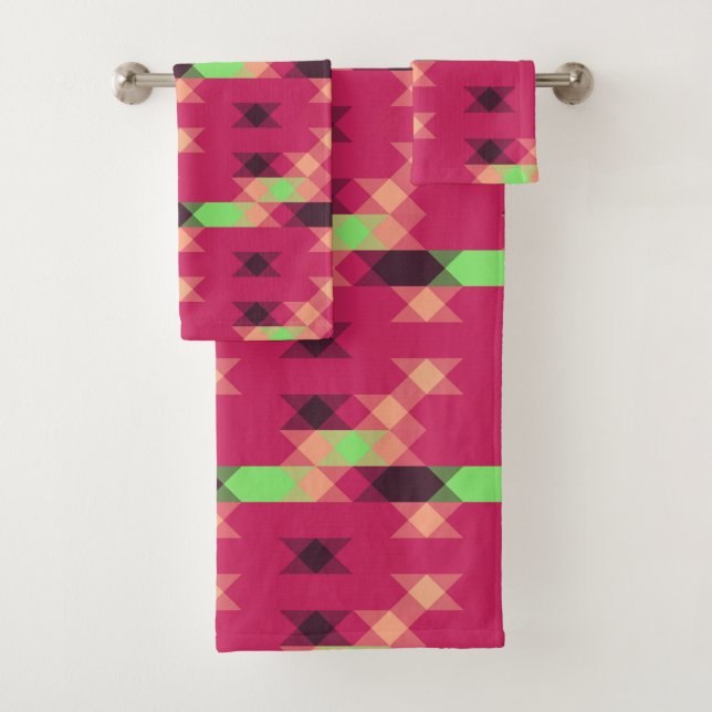 pink and green geometric bath towel set (Insitu)