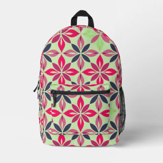 Pink and Green Geometric Floral  Printed Backpack