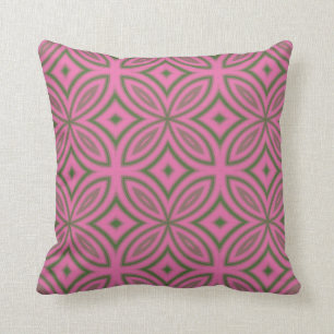 Pink and green geometric flower abstract pattern cushion