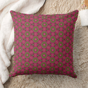 Pink And Green Geometric Flower Pattern Design Cushion