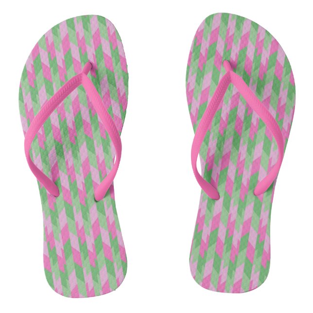Pink and green geometric pattern 2 thongs (Footbed)