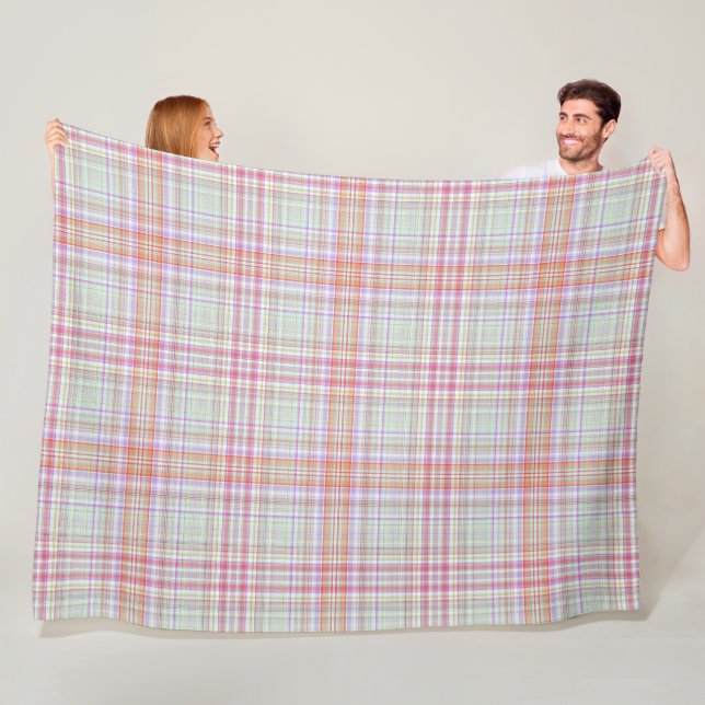 Pink and Green Geometric Plaid Fleece Blanket (In Situ)