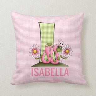 Pink and Green Gingham Letter I Inchworm Cushion