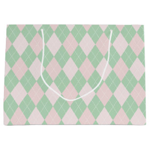 Pink and Green Girly Argyle Pattern Large Gift Bag