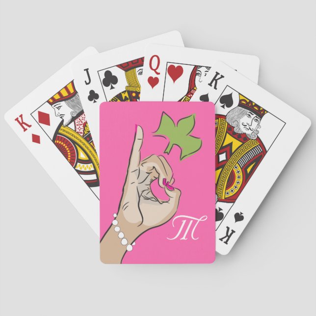 Pink and green girly monogram playing card (Back)