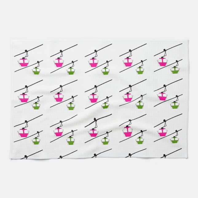Pink and green gondolas kitchen towel (Horizontal)