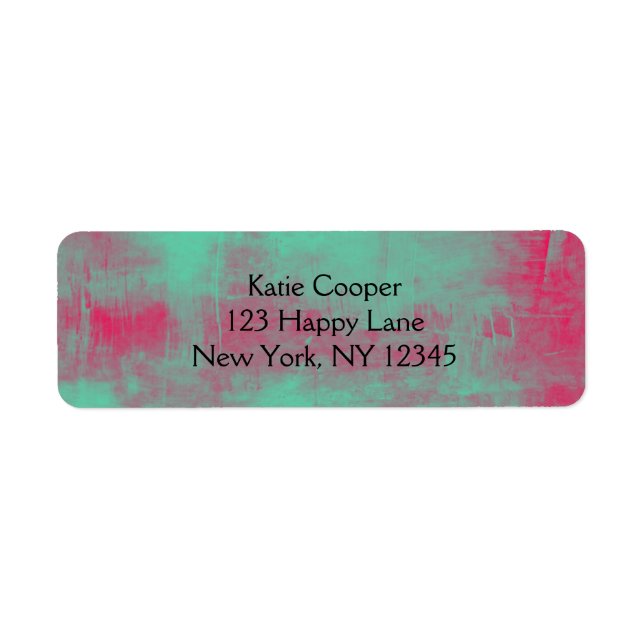 Pink and Green Grunge Painted Abstract Return Address Label (Front)