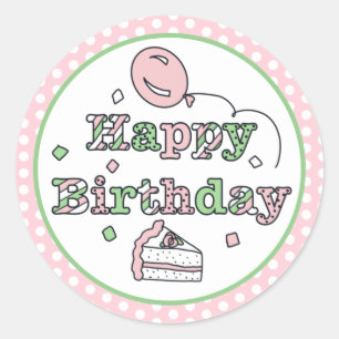 Pink and Green Happy Birthday Classic Round Sticker