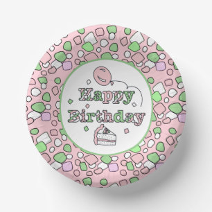 Pink and Green Happy Birthday Paper Plate