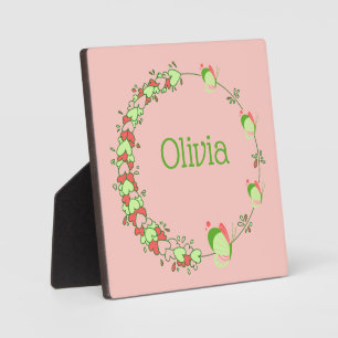 Pink and Green Hearts & Butterfly Wreath Tabletop Plaque