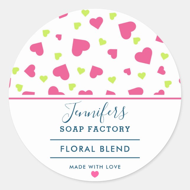 Pink and Green Hearts Pattern Candle Soap Scent Classic Round Sticker (Front)
