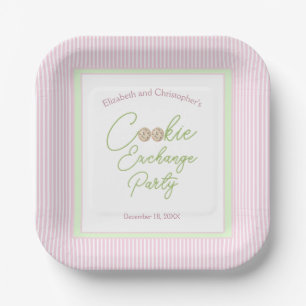 Pink and Green Holiday Cookie Exchange Party Paper Plate