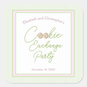 Pink and Green Holiday Cookie Exchange Party Square Sticker