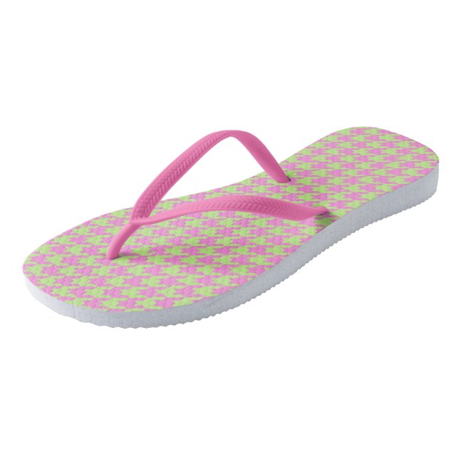 Pink and green Houndstooth Thongs (Angled)