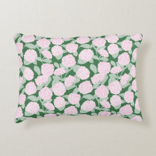 Pink and Green Hydrangea Floral Decorative Cushion