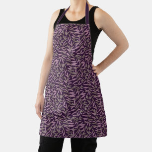  Pink and Green Leaf Pattern on Dark Purple Back Apron