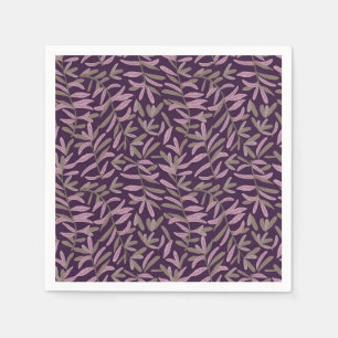 Pink and Green Leaf Pattern on Dark Purple Back Napkin