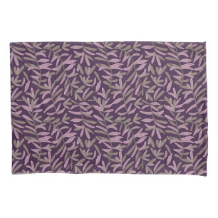  Pink and Green Leaf Pattern on Dark Purple Back Pillowcase