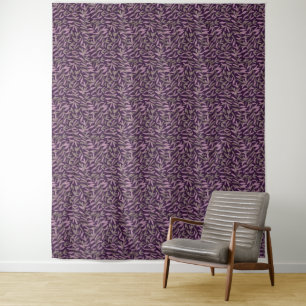 Pink and Green Leaf Pattern on Dark Purple Back Tapestry