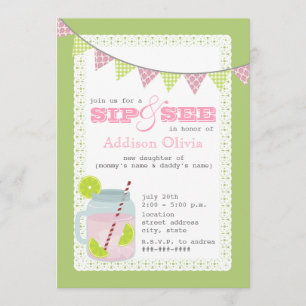Pink and Green Lemonade & Lime Sip and See Invitation