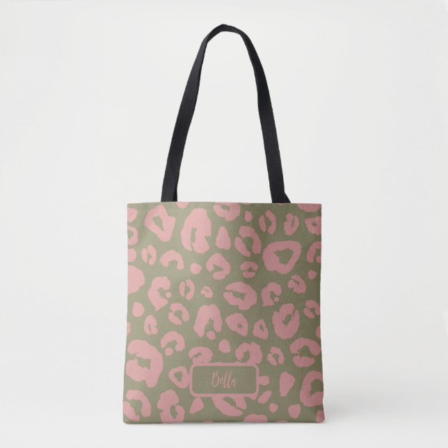 Pink and Green Leopard Pattern Tote Bag (Front)
