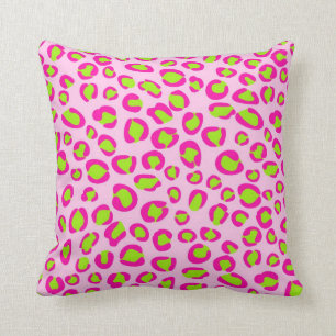 Pink and green leopard print throw pillow