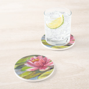 Pink and Green Lily on Lily Pads Coaster