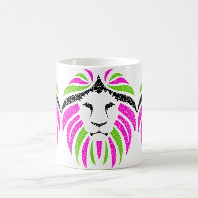 Pink and Green Lion Mug (Pretty Coffee Mug) (Center)