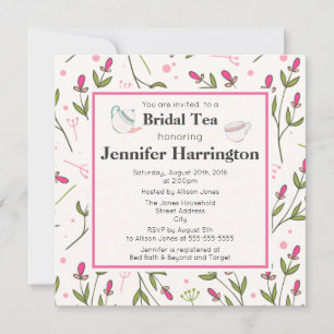 Pink and Green Long Stem Wildflowers Bridal Tea Invitation