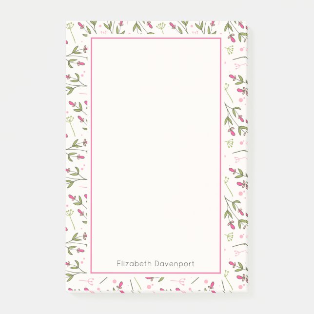 Pink and Green Long Stem Wildflowers Pattern Post-it Notes (Front)