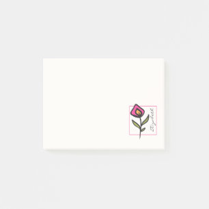 Pink and Green Long Stem Wildflowers Personalised Post-it Notes