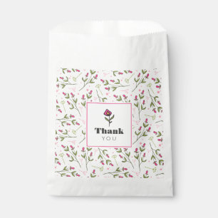 Pink and Green Long Stem Wildflowers Thank You Favour Bag