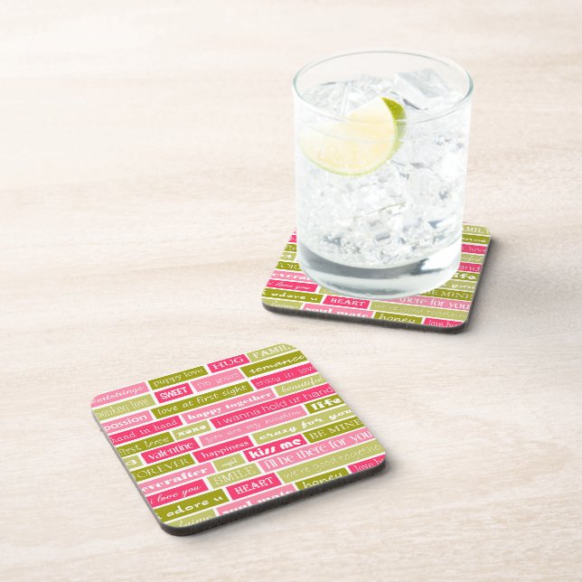 Pink and Green Love Quotes Coaster (Right Side)