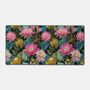 Pink and Green Lush Tropical Pattern Botanical Desk Mat