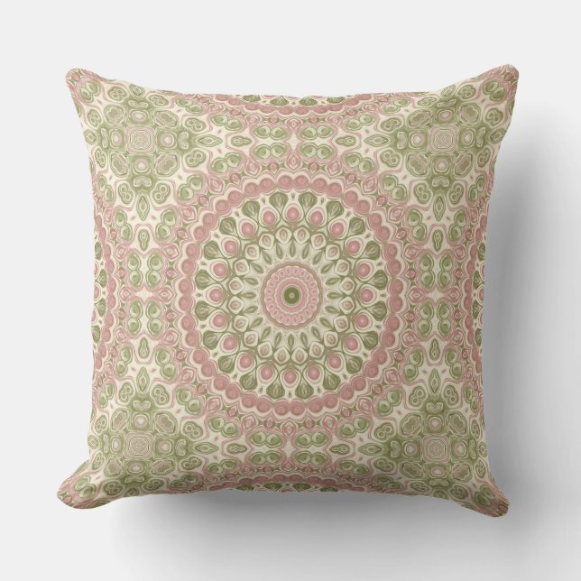 Pink and Green Mandala Pattern Design Cushion (Front)