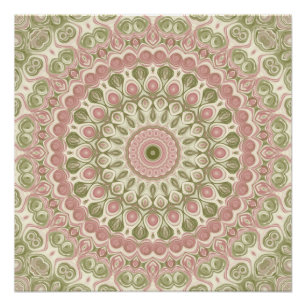 Pink and Green Mandala Pattern Design Poster
