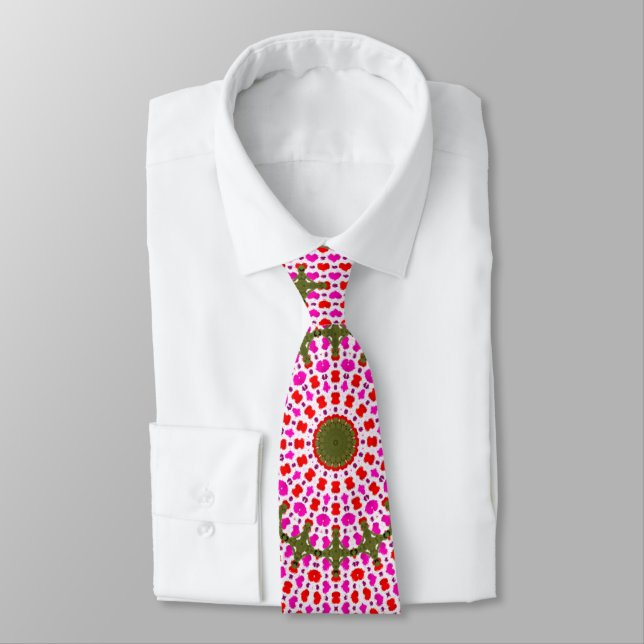 Pink and Green Mandala Pattern Tie (Tied)